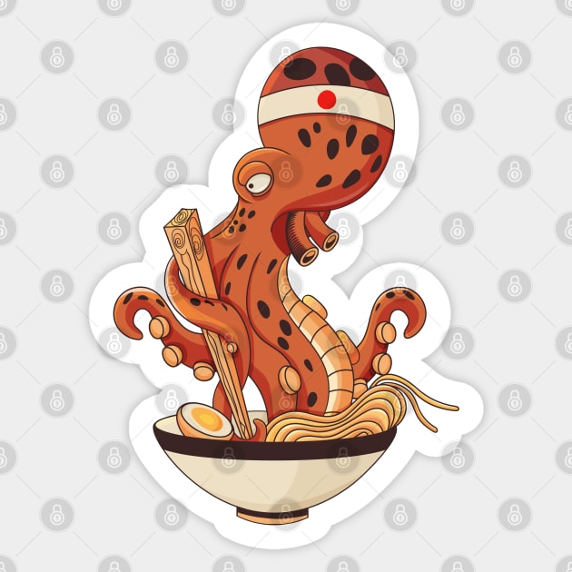 Japanese Octopus eating Ramen Sticker by tatadonets
